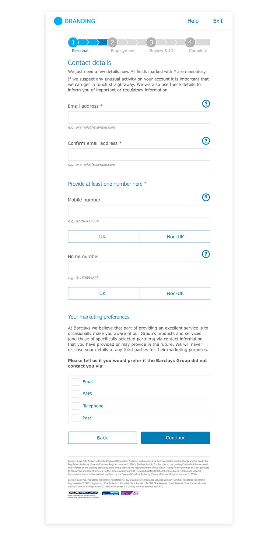 Sample iPad screen for Retail Bank's Account Opening Forms